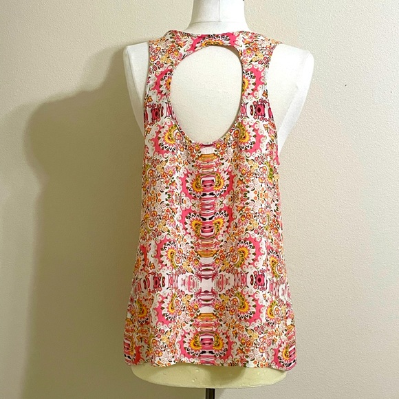 LUCY & LAUREL Womens Pink Orange Printed Silky Open Back Tank Top Size Medium - Picture 7 of 11